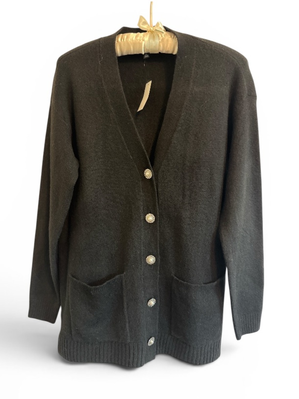 TALBOTS WOMENS CARDIGAN BLACK SWEATER WOOL BLEND PEARL BUTTONS PETITE SMALL
